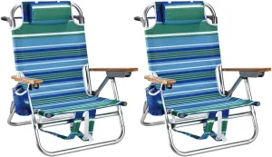 Backpack Beach Chairs for Adults Capacity 300 LBS Low 5 Position Beach Chair with Pouch Straps Folding Lightweight Reclining Aluminum Wide Lay Flat Single