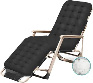 Balcony Office Relaxing Chair Sun Loungers Deck Chairs Reclining G Relaxer Recliner Sunbed Foldable Adjustable for Patio Outdoor Camping Beach, Black