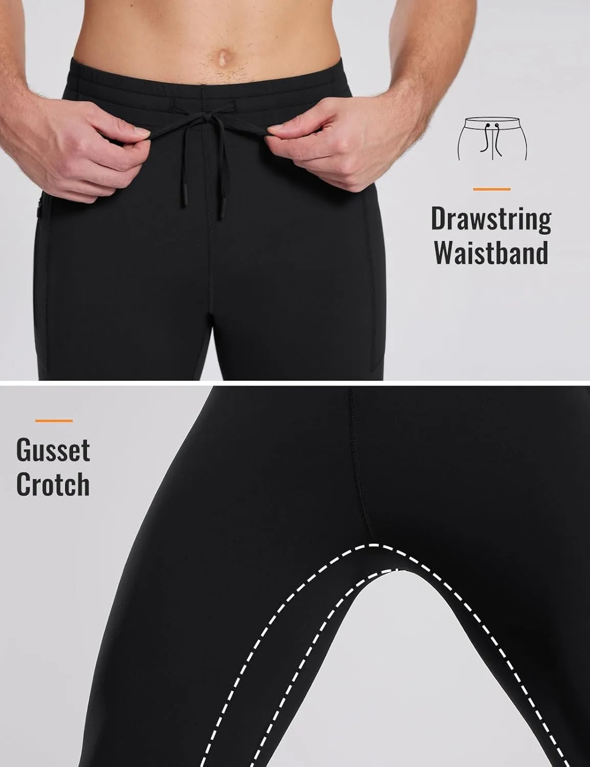 baleaf Men's Thermal Running Tights Winter Cycling Pants Fleece Lined Compression Leggings Zipper Pockets Cold Weather Gear