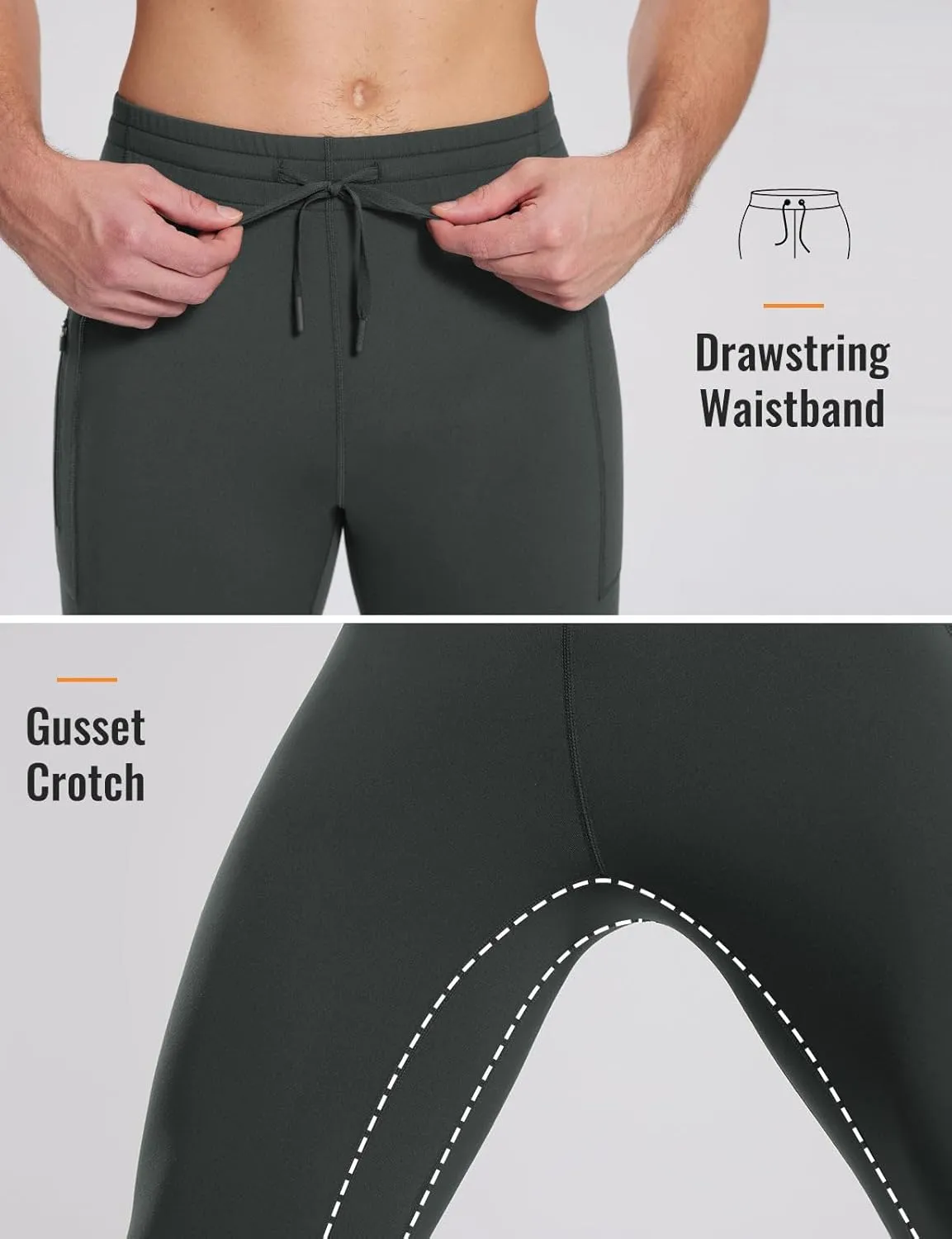 baleaf Men's Thermal Running Tights Winter Cycling Pants Fleece Lined Compression Leggings Zipper Pockets Cold Weather Gear
