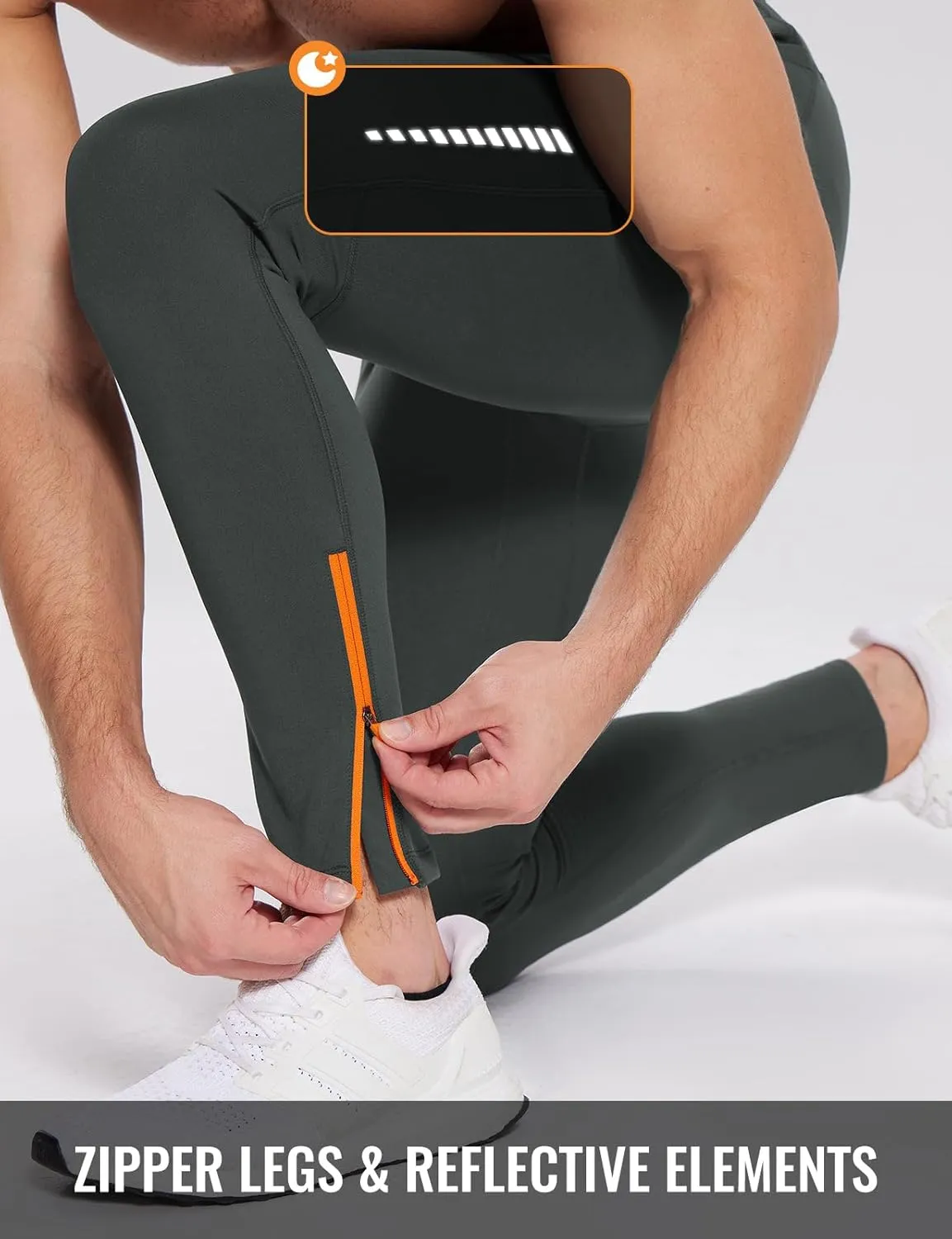 baleaf Men's Thermal Running Tights Winter Cycling Pants Fleece Lined Compression Leggings Zipper Pockets Cold Weather Gear