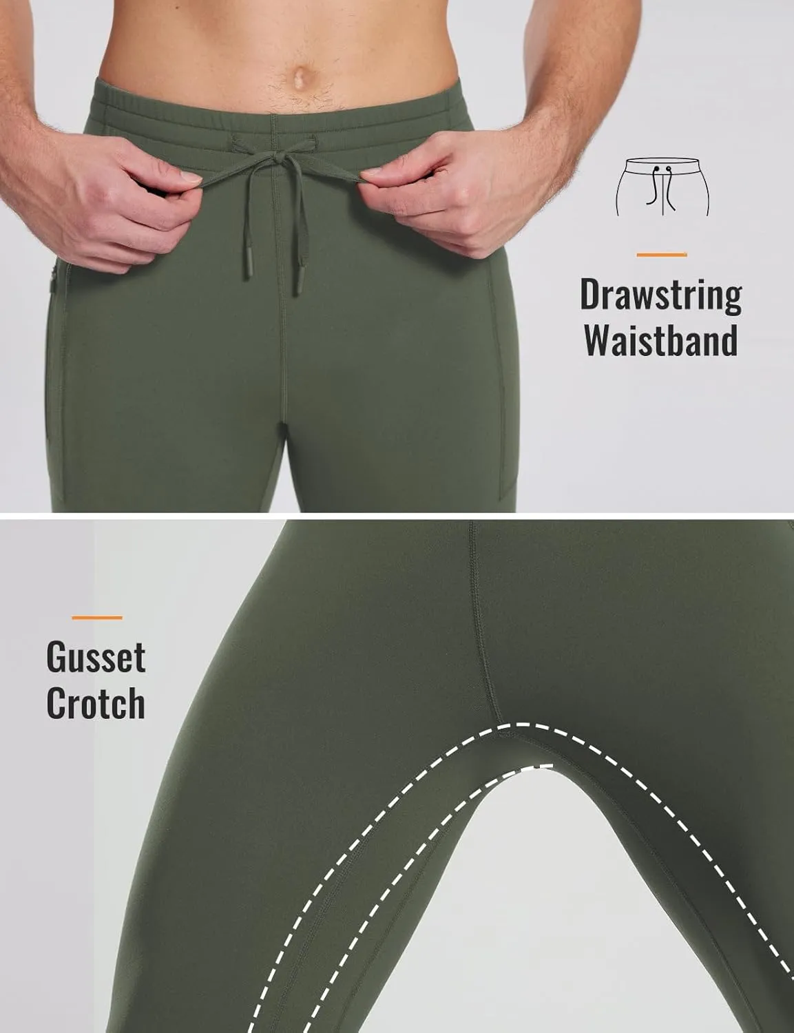 baleaf Men's Thermal Running Tights Winter Cycling Pants Fleece Lined Compression Leggings Zipper Pockets Cold Weather Gear
