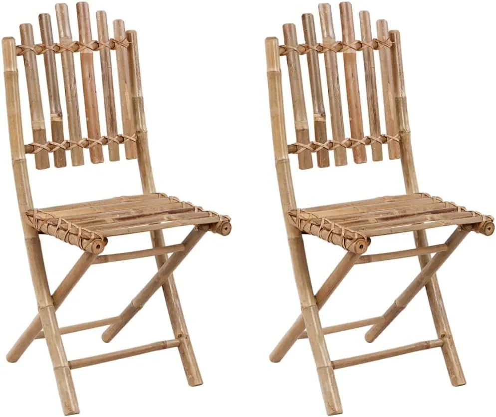 Bamboo Folding Patio Chairs 2 Pack with Light Blue Cushions, Foldable Outdoor Dining Chairs for Garden, Poolside, Beach, Lawn Furniture Set