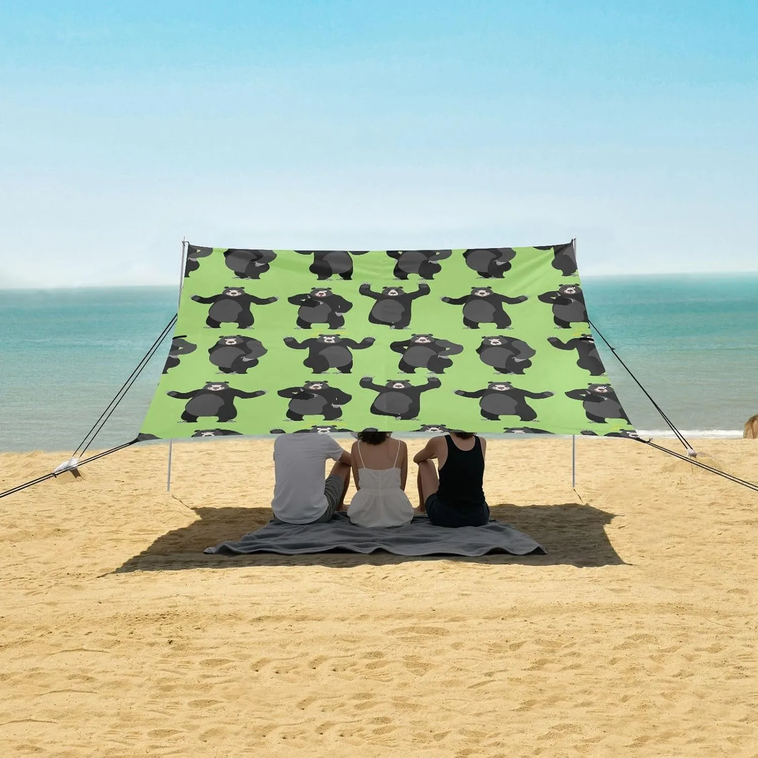 Baribal Green Beach Canopy Tent Anti-UV & Wind Resistant, Black Camping Sun Shelter Easy Setup Portable,Outdoor Shade Tents with Sandbags,Sand Shovels,Ground Pegs & Stability Poles