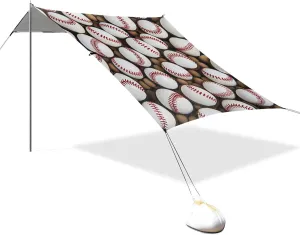 Baseball Balls Pattern Beach Tent Sun Shelter Set, UPF50  UV Protection 10.5 x 9.19 FT Camping Shade Canopy with Sandbags, Sand Anchors, Carrying Bag, and Others