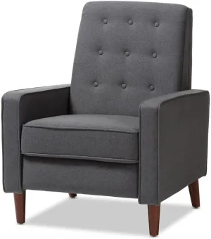 Baxton Studio Mathias Tufted Recliner in Gray and Walnut