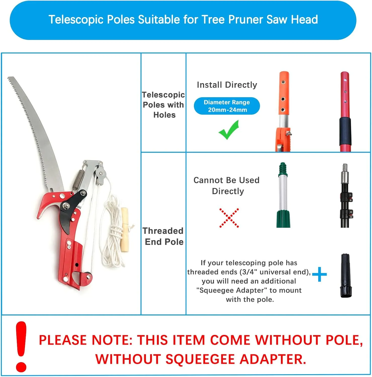 BAYTORY Extendable Tree Pruner Saw Head Without Pole, High-Altitude Branches Trimmer Pruning Shears, Harvester Clipper for Plant Twig Vine, Garden Trimming Tool