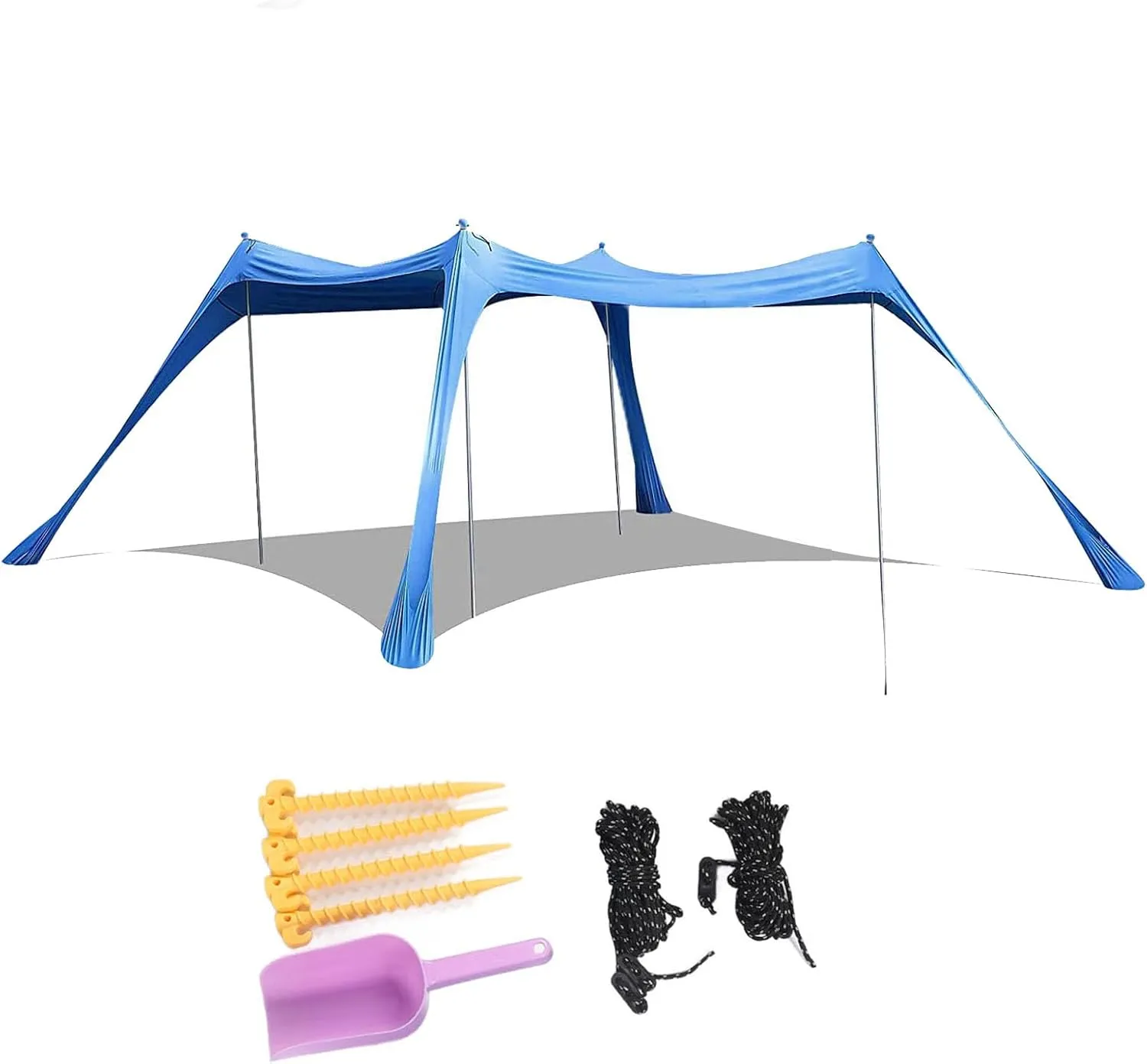 Beach Canopy, 4 Poles Spacious UPF50  Beach Tent Sun Shelter with Carry Bag for Camping (210 * 200 * 150CM)