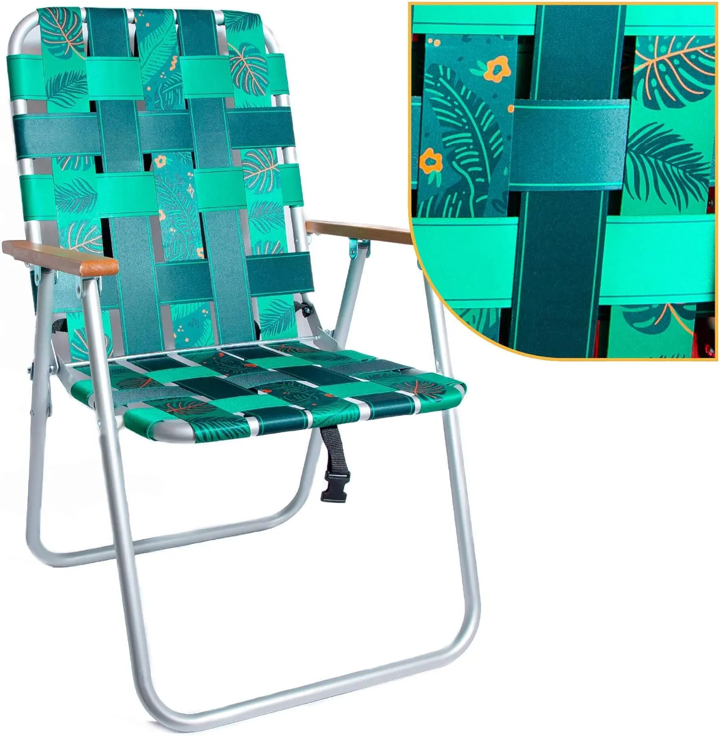 Beach Chair - Premium Backpack Beach Chair - Webbed Aluminum Beach Chair with Backpack Straps - Foldable and Reclining Beach Chair -Jungala Print Aluminum Beach Chair