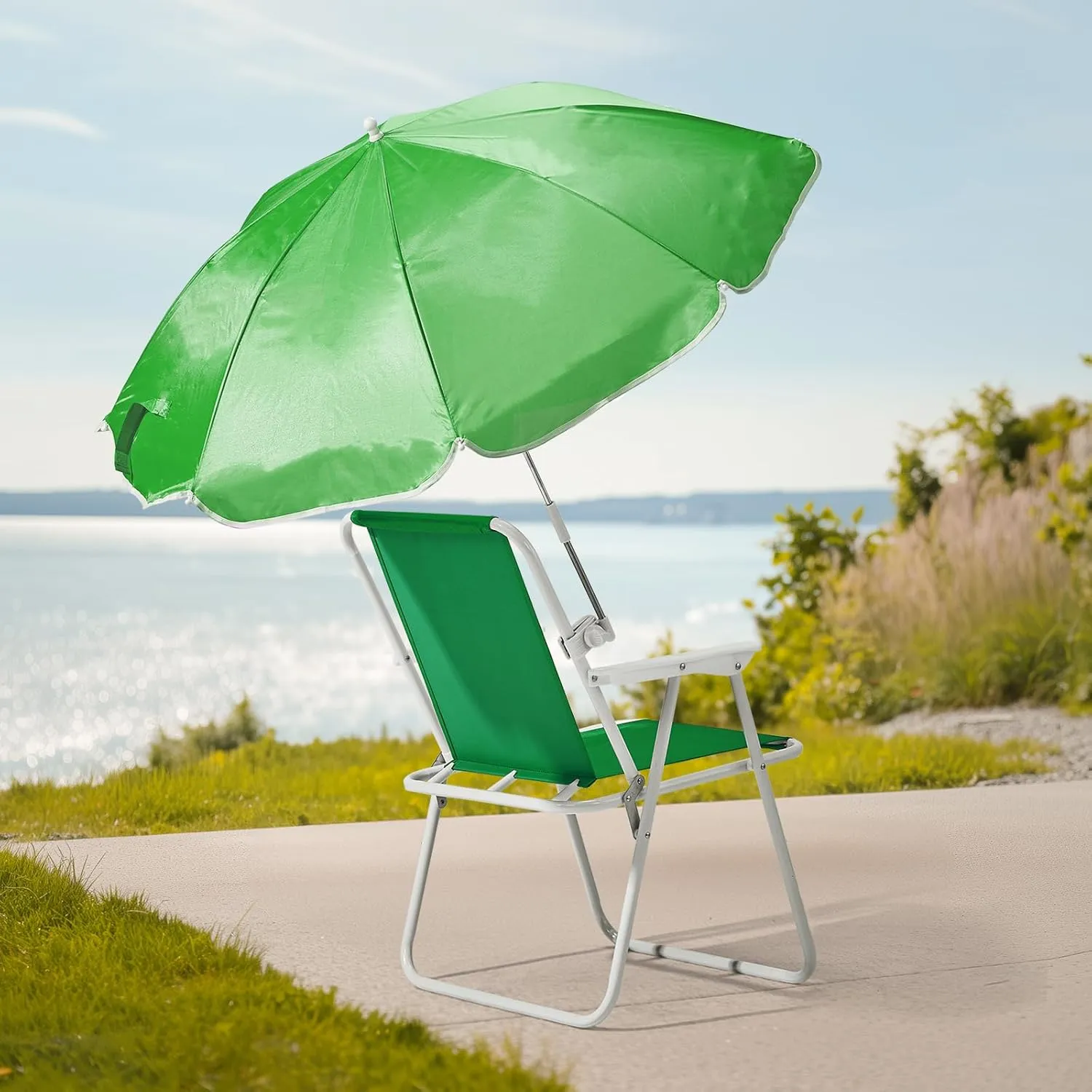 Beach Chair,Outdoor Folding Beach Chair with Umbrella for Adults,Backpack Camping Chair,Protable Recliner for Travel Camping Concert Hiking Outdoor,Max Hold Up 265LBS (Green)