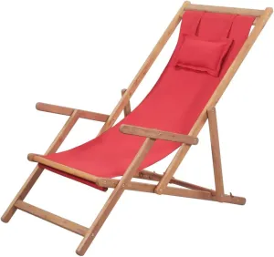 Beach face Down Tanning Chair arm chairFolding Beach Chair Fabric and Wooden Frame RedSuitable for Garden Patio Living Room