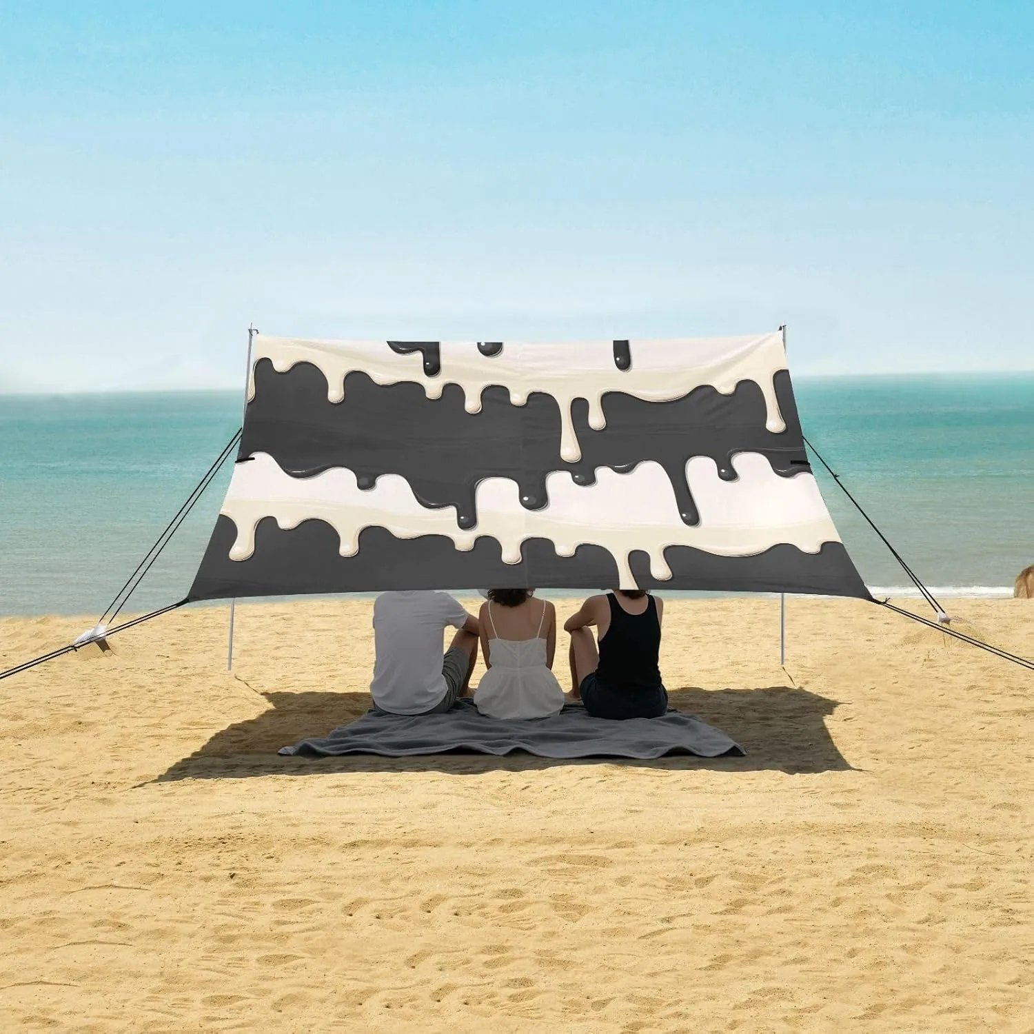 Beach Shade Tent with UPF50  UV Protection,Black and White Ice Cream Lightweight Camping Sun Shelter for Outdoor,Camping Trips, Fishing, Backyard,Picnics,Easy Set Up and Carry 9x10.5 FT