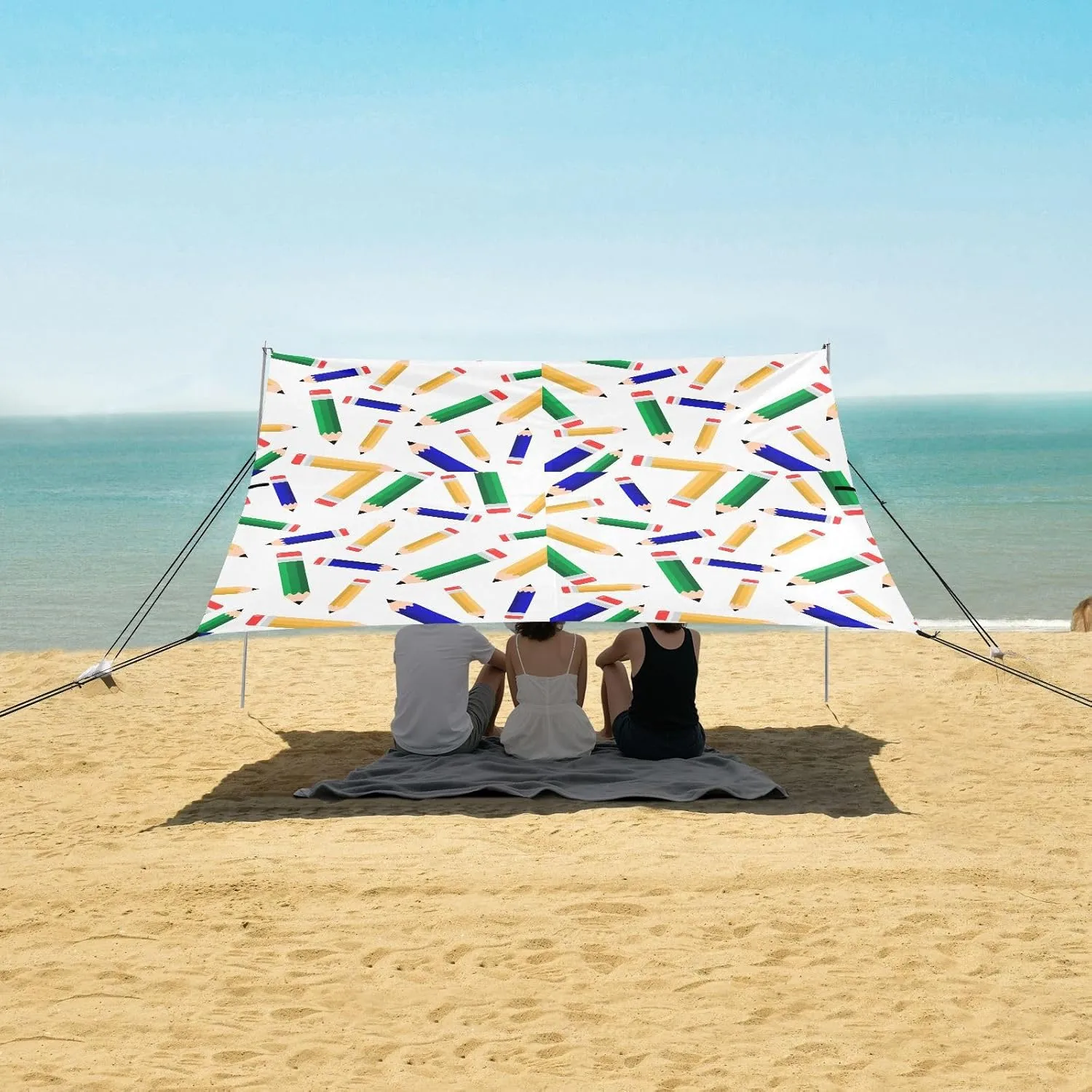 Beach Shade Tent with UPF50  UV Protection,Cartoon Colorful Pencils Lightweight Camping Sun Shelter for Outdoor,Camping Trips, Fishing, Backyard,Picnics,Easy Set Up and Carry 9x10.5 FT