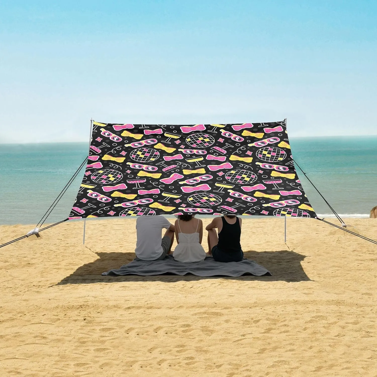Beach Shade Tent with UPF50  UV Protection,Champagne Glasses Disco Spheres Lightweight Camping Sun Shelter for Outdoor,Camping Trips, Fishing, Backyard,Picnics,Easy Set Up and Carry 9x10.5 FT