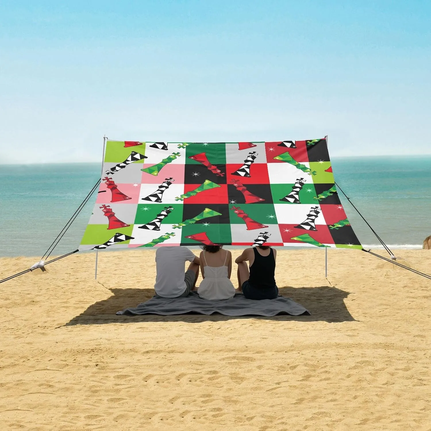 Beach Shade Tent with UPF50  UV Protection,Creative Mosaic Chess Pieces Lightweight Camping Sun Shelter for Outdoor,Camping Trips, Fishing, Backyard,Picnics,Easy Set Up and Carry 9x10.5 FT