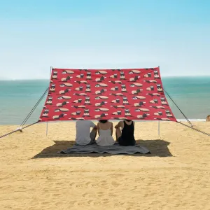 Beach Shade Tent with UPF50  UV Protection,Cute Ferret Red Wallpaper Lightweight Camping Sun Shelter for Outdoor,Camping Trips, Fishing, Backyard,Picnics,Easy Set Up and Carry 9x10.5 FT