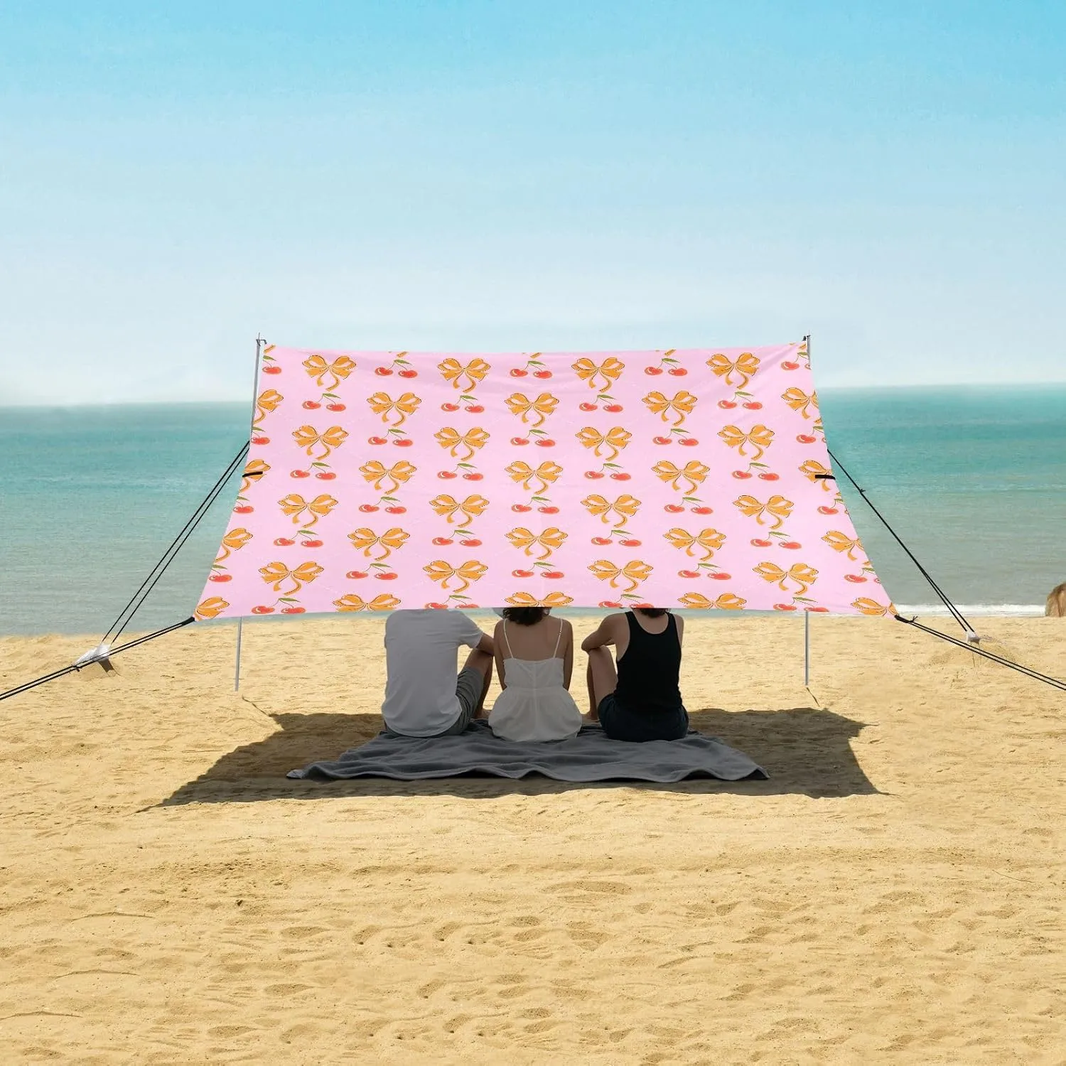 Beach Shade Tent with UPF50  UV Protection,Golden Bowknots with Cherries Lightweight Camping Sun Shelter for Outdoor,Camping Trips, Fishing, Backyard,Picnics,Easy Set Up and Carry 9x10.5 FT