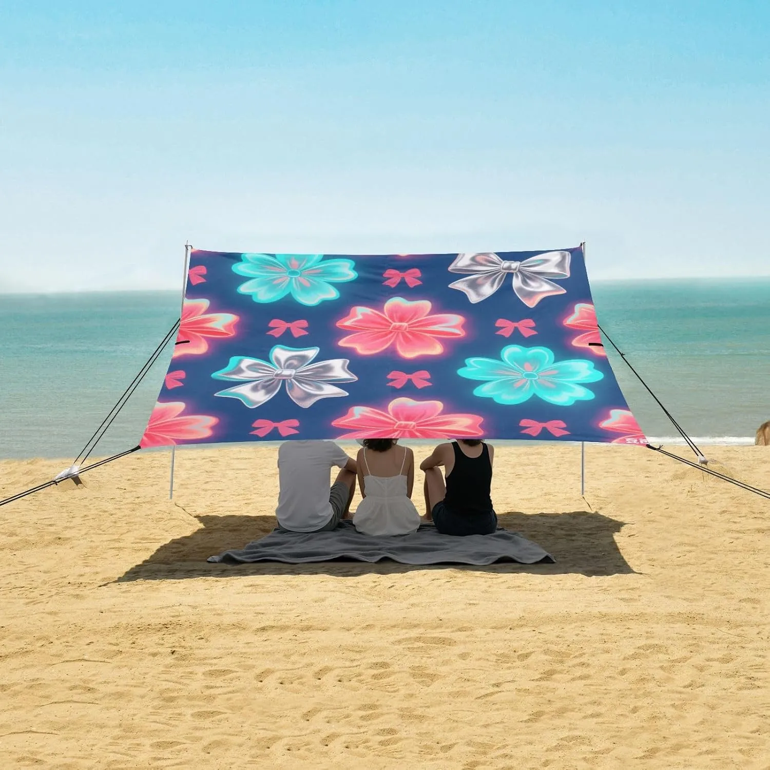 Beach Shade Tent with UPF50  UV Protection,Luminous Flowers and Bows Lightweight Camping Sun Shelter for Outdoor,Camping Trips, Fishing, Backyard,Picnics,Easy Set Up and Carry 9x10.5 FT
