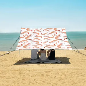 Beach Shade Tent with UPF50  UV Protection,Prawn Shrimp Seamless Pattern Lightweight Camping Sun Shelter for Outdoor,Camping Trips, Fishing, Backyard,Picnics,Easy Set Up and Carry 9x10.5 FT