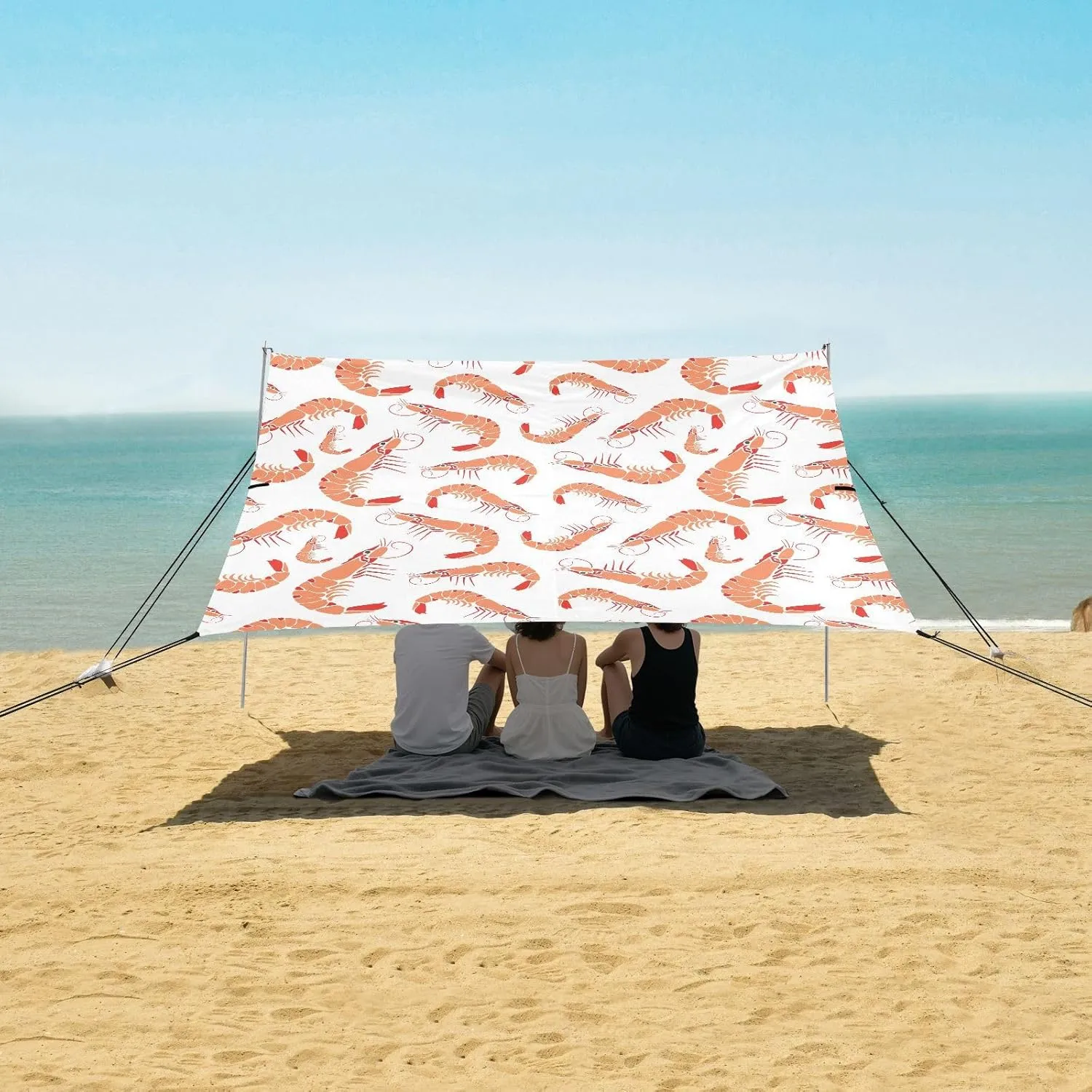 Beach Shade Tent with UPF50  UV Protection,Prawn Shrimp Seamless Pattern Lightweight Camping Sun Shelter for Outdoor,Camping Trips, Fishing, Backyard,Picnics,Easy Set Up and Carry 9x10.5 FT