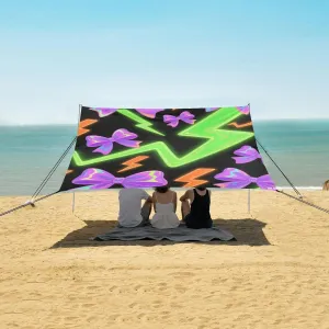Beach Shade Tent with UPF50  UV Protection,Purple Bows and Lightning Lightweight Camping Sun Shelter for Outdoor,Camping Trips, Fishing, Backyard,Picnics,Easy Set Up and Carry 9x10.5 FT