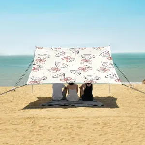 Beach Shade Tent with UPF50  UV Protection,Retro Martini Glass with Bow Lightweight Camping Sun Shelter for Outdoor,Camping Trips, Fishing, Backyard,Picnics,Easy Set Up and Carry 9x10.5 FT