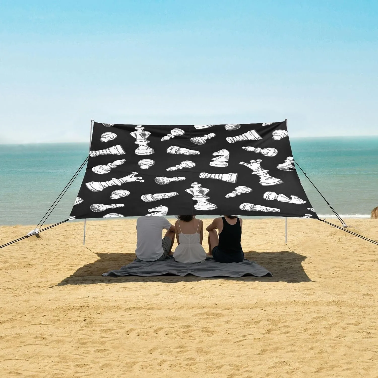 Beach Shade Tent with UPF50  UV Protection,Sketch Chess Figures Pattern Lightweight Camping Sun Shelter for Outdoor,Camping Trips, Fishing, Backyard,Picnics,Easy Set Up and Carry 9x10.5 FT