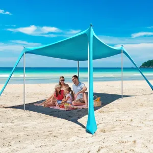 Beach Tent - 10 * 10 FT Beach Canopy, Beach Tent Sun Shelter UPF50 W/ 4 Sandbags, Stability Poles Ground Pegs and Anti-Wind Ropes, Outdoor Beach Shade Canopy for Camping, Light Blue