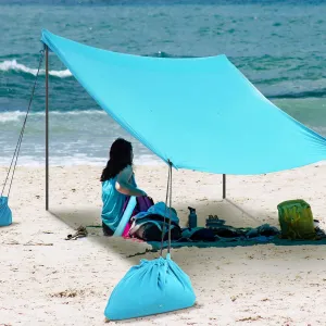 Beach Tent 7 x 7 ft Beach Canopy Camping Sun Shelters Easy Set up Portable Pop up Beach Shade with Sandbags Poles Windproof Rope and Carry Bag for Family Outdoor Camping Fishing Backyard Picnic