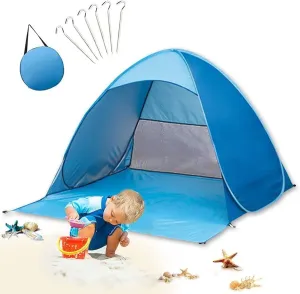 Beach Tent, Pop Up Beach Shade,UPF 50 Anti UV Automatic Sun Shelter Umbrella,Instant Automatic Portable Sport Umbrella Baby Canopy Cabana,Child Baby Beach Tent, for 2 Person with Carry Bag,(Blue)