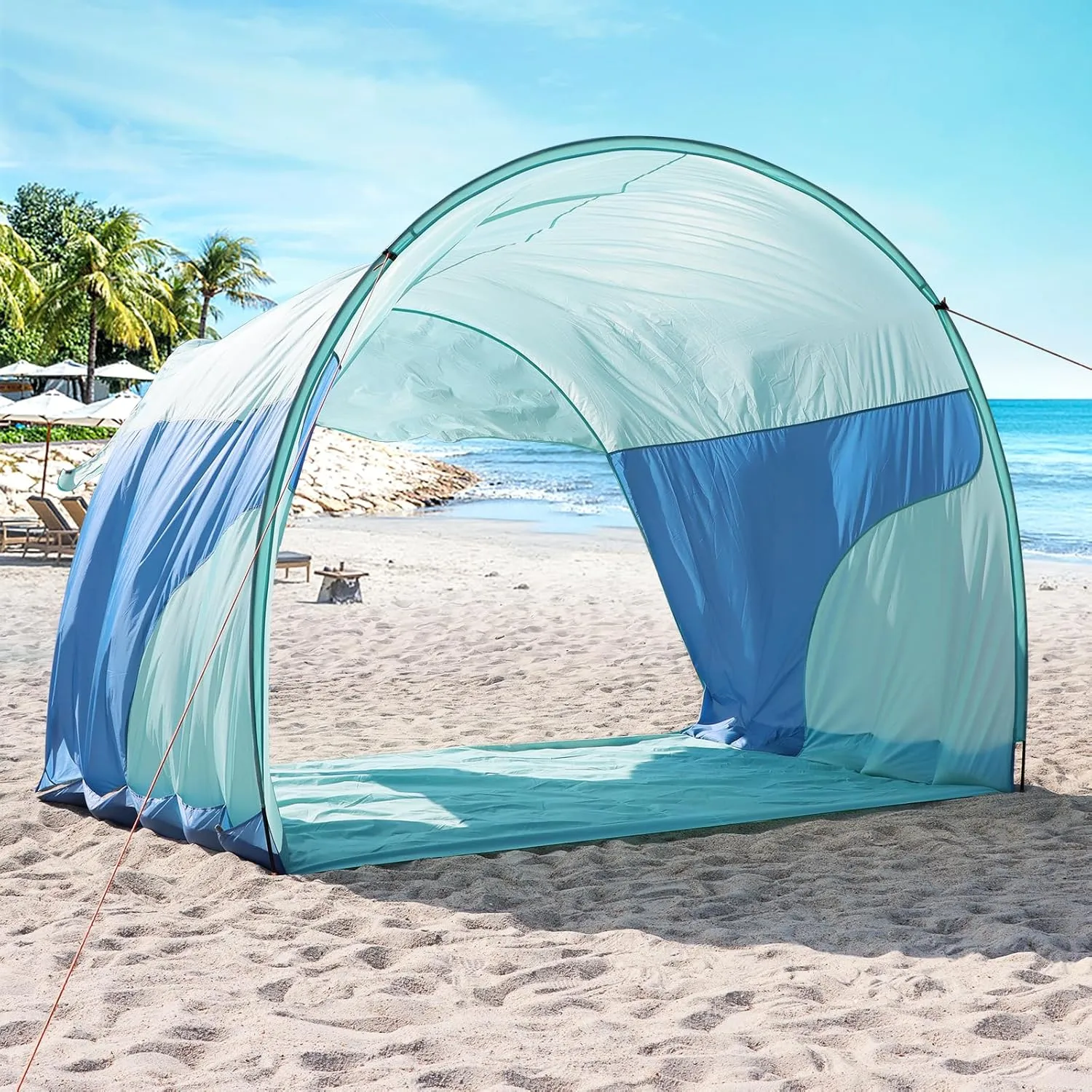 Beach Tent Sun Shelter, 106 x 77 x 86 inches, UPF 50  UV Protection, Blue, 4 Guylines, Portable Freestanding Shelter for Beach