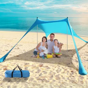 Beach Tent Sun Shelter - 9.8 x 6.5 Ft Beach Canopy UPF50  UV Protection with Sandbags, Poles, Grond Pegs and Anti-Wind Ropes for Camping, Fishing, Backyard and Picnics