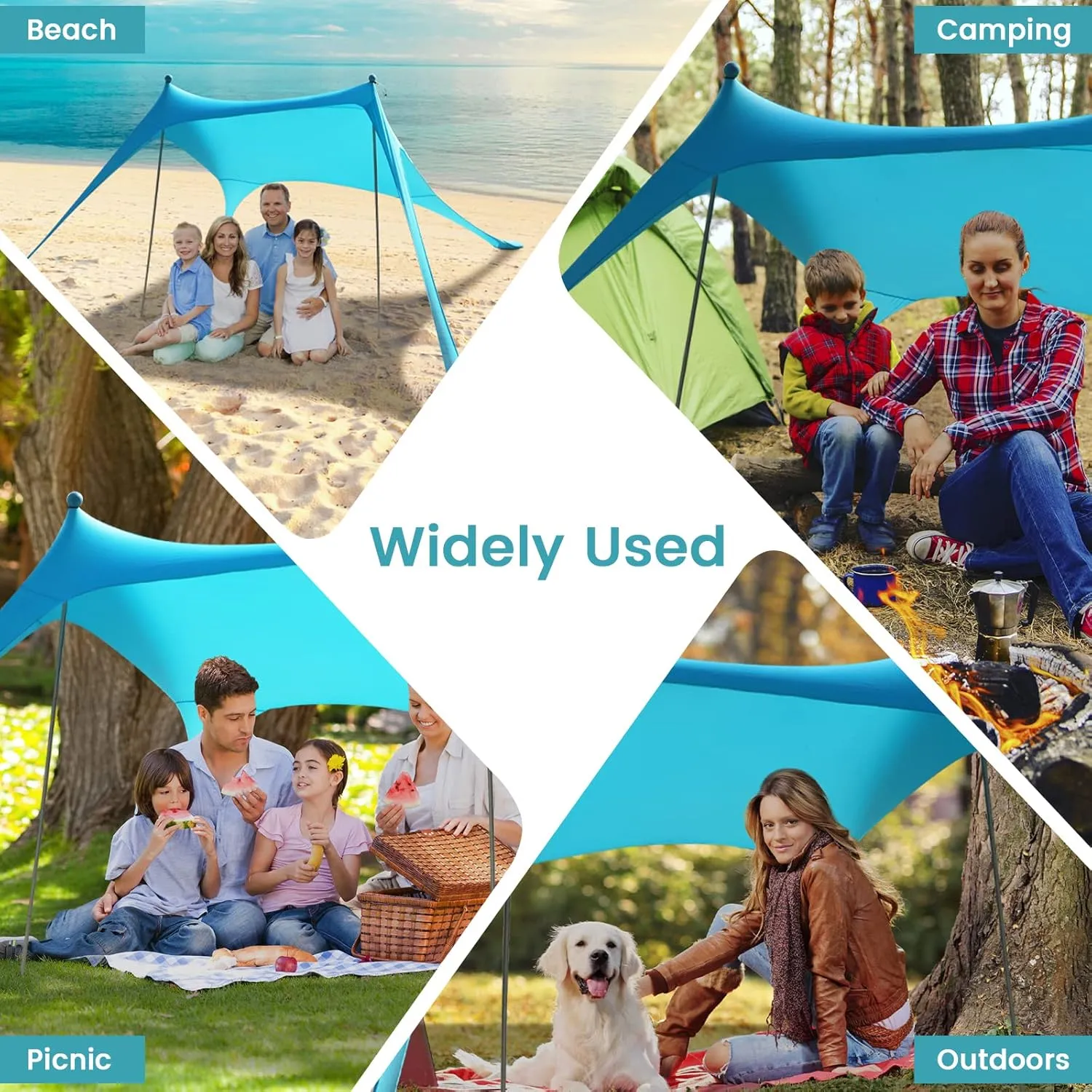 Beach Tent Sun Shelter - 9.8 x 6.5 Ft Beach Canopy UPF50  UV Protection with Sandbags, Poles, Grond Pegs and Anti-Wind Ropes for Camping, Fishing, Backyard and Picnics