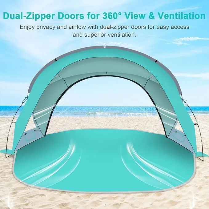Beach Tent Sun Shelter for 3-6 People with 2 Zippers! The Essential Beach Umbrella & Sports Tent for Sun Lovers、Easy to Install (Green)