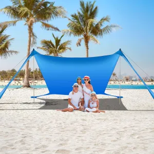 Beach Tent Sun Shelter UPF50  7x7 FT Windproof Pop Up Canopy Shade with Sand Shovel Carrying Bag, Portable Lightweight Outdoor Family Sunshade for Camping Trips Backyard Fishing Picnics