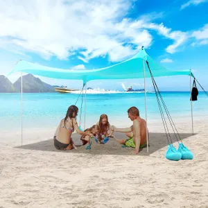 Beach Tent Sun Shelter with UPF50  Protection, Grande Beach Tent for Family Vacation, Outdoor Beach Shade Canopy with 4 Pole and 8 Sandbags for Camping Fishing Backyard Fun (10×10FT)