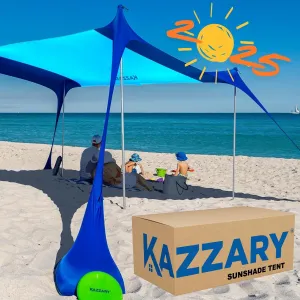 Beach Tent UPF50  Sun Shade Canopy with Sandbags, 4 Stability Poles, Ground Pegs, Flying Disc Sand Shovel, Lightweight Sunshade Shelter, 7ft Tall for Outdoor Trips, Camping and Sports