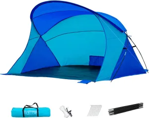 Beach Tent Waterproof Beach Canopy Fishing Tent with Windproof Sandbag Support Pole Rope and Floor Nail Sun Shelter with Storage Bag