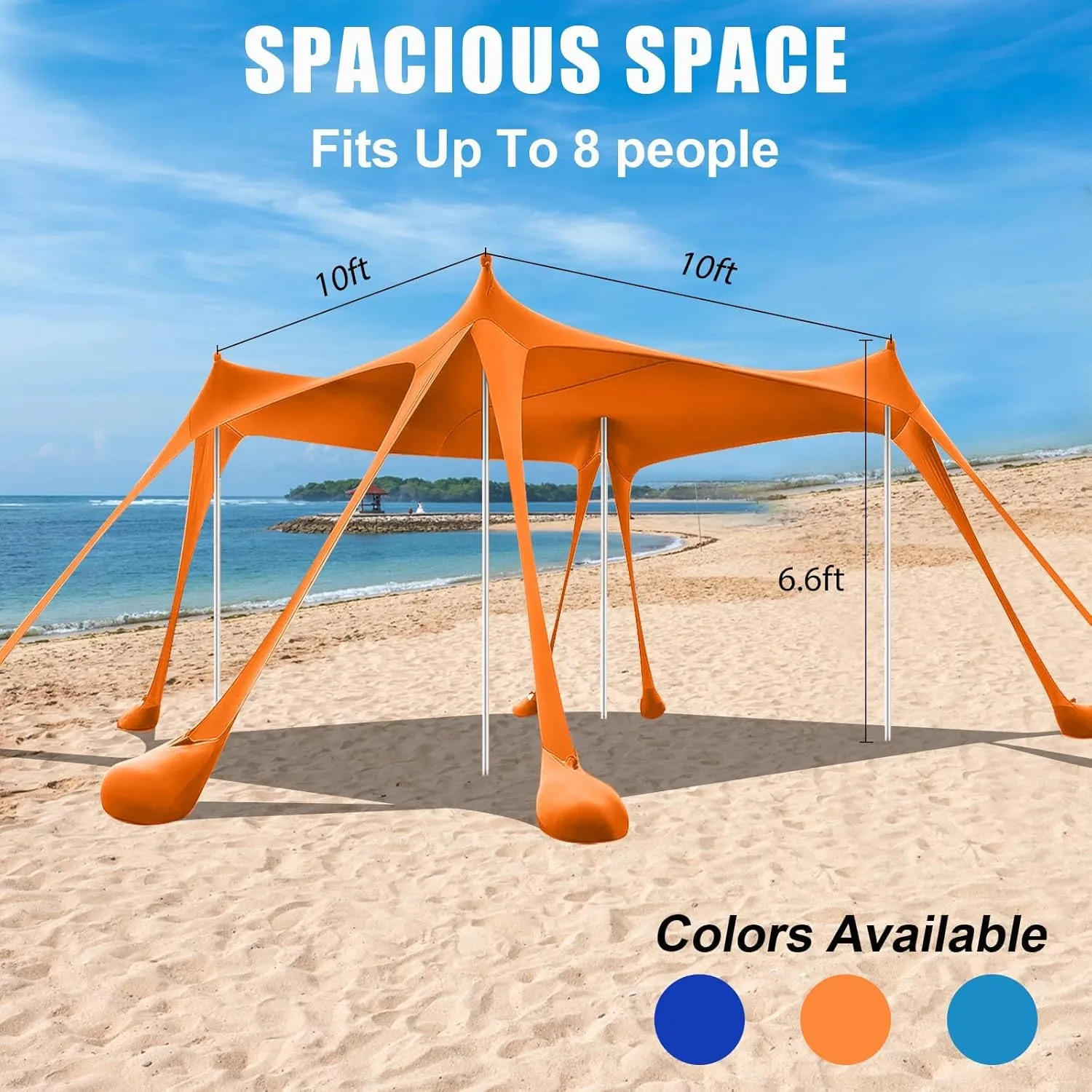 Beach Tent,10x10ft Sun Shelter UPF50  Includes 8 Sandbags and Ground Pegs-2 Sand Shovel-4 Aluminum Poles-Carrying Bag,Beach Canopy for Camping Trips,Fishing,Backyard Fun or Picnics.