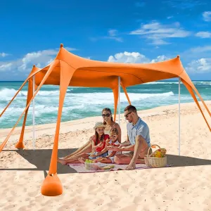Beach Tent,10x10ft Sun Shelter UPF50  Includes 8 Sandbags and Ground Pegs-2 Sand Shovel-4 Aluminum Poles-Carrying Bag,Beach Canopy for Camping Trips,Fishing,Backyard Fun or Picnics.