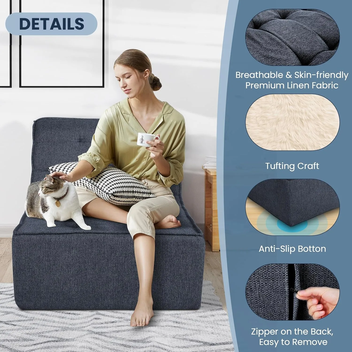 Bean Bag Chair Bean Bag Sofa Chair Soft Stuffed Filling, Fluffy and Lazy Sofa with Filler, Comfy Cozy Giant BeanBag Chairs for Adults with Memory Foam Bean Bag Couch Accent Sofa Chair Lounger Chair