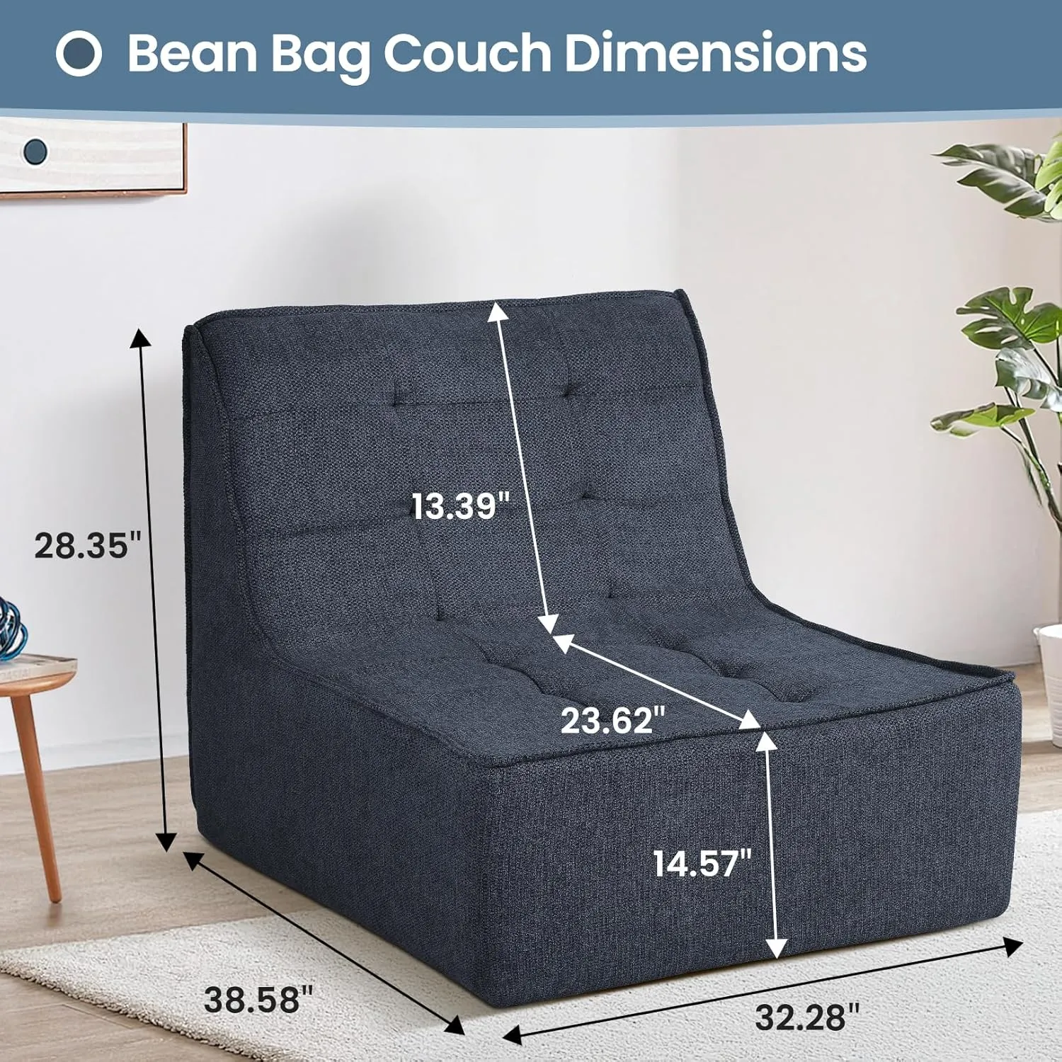 Bean Bag Chair Bean Bag Sofa Chair Soft Stuffed Filling, Fluffy and Lazy Sofa with Filler, Comfy Cozy Giant BeanBag Chairs for Adults with Memory Foam Bean Bag Couch Accent Sofa Chair Lounger Chair