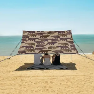 Bear Brown Animal Beach Canopy Tent Anti-UV & Wind Resistant, Camping Sun Shelter Easy Setup Portable,Outdoor Shade Tents with Sandbags,Sand Shovels,Ground Pegs & Stability Poles
