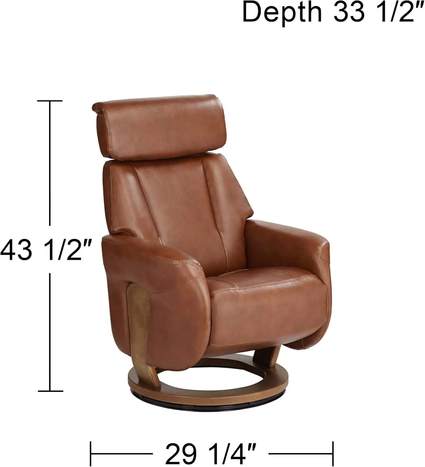Benchmaster Augusta Brown Swivel Faux Leather Recliner Chair Modern Armchair Comfortable Manual Reclining Footrest Headrest Adjustable for Bedroom Living Room Reading Home Relax Office