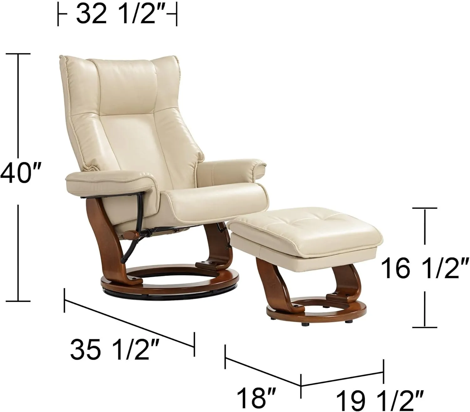 Benchmaster Morgan Stucco Swivel Faux Leather Recliner with Ottoman Chair Modern Armchair Ergonomic Push Manual Reclining Footrest Upholstered for Bedroom Living Room Reading Home Relax Office