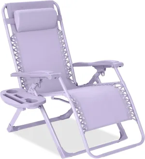 Best Choice Products Adjustable Zero Gravity Chair, Monochromatic Color Folding Patio Recliner w/Side Tray, Headrest - Lavender