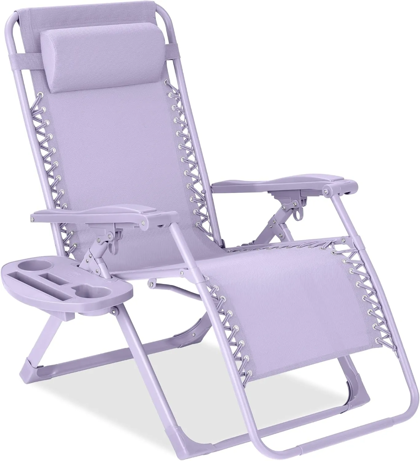 Best Choice Products Adjustable Zero Gravity Chair, Monochromatic Color Folding Patio Recliner w/Side Tray, Headrest - Lavender