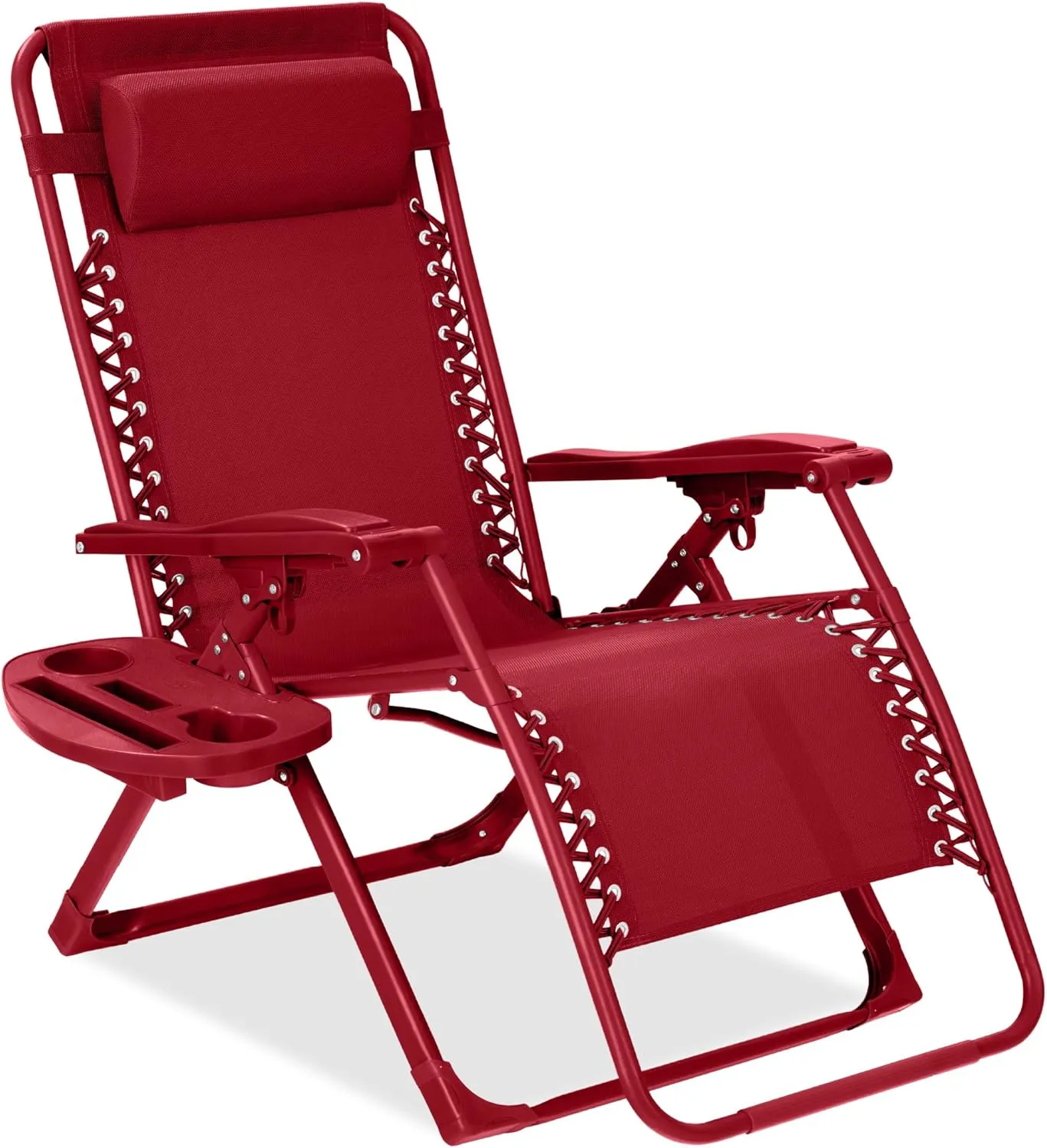Best Choice Products Adjustable Zero Gravity Chair, Monochromatic Color Folding Patio Recliner w/Side Tray, Headrest - Ruby