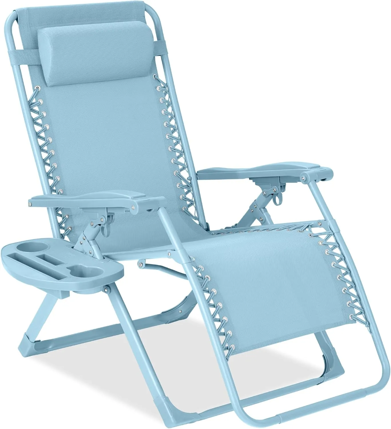 Best Choice Products Adjustable Zero Gravity Chair, Monochromatic Color Folding Patio Recliner w/Side Tray, Headrest - Sky