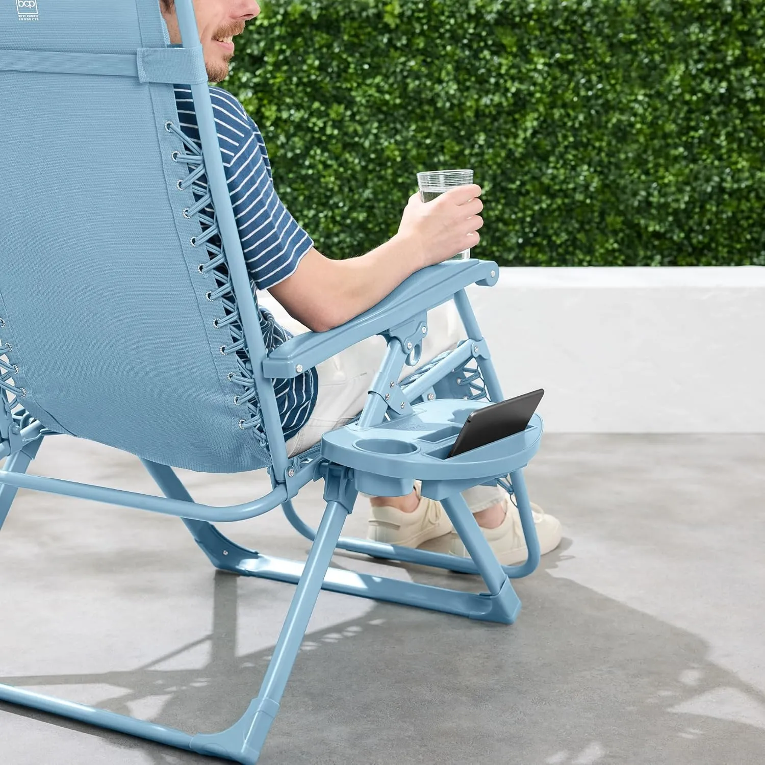 Best Choice Products Adjustable Zero Gravity Chair, Monochromatic Color Folding Patio Recliner w/Side Tray, Headrest - Sky